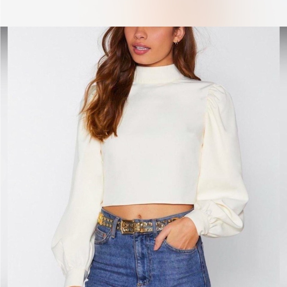 Nasty Gal Cream Cropped Blouse